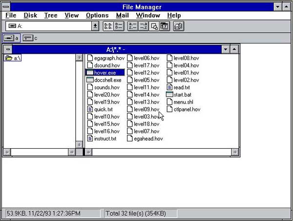 Hovertank в файловом менеджере Windows 3.1